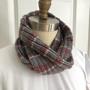 Handmade Striped Ribbed Wool Blend Scarf in Purple and Gray